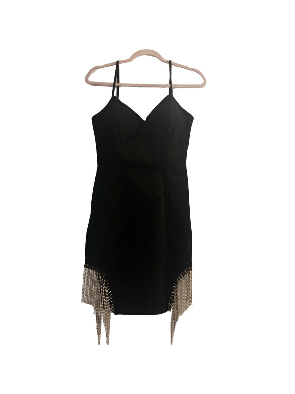 Elegant Black Dress with Fringe Detail